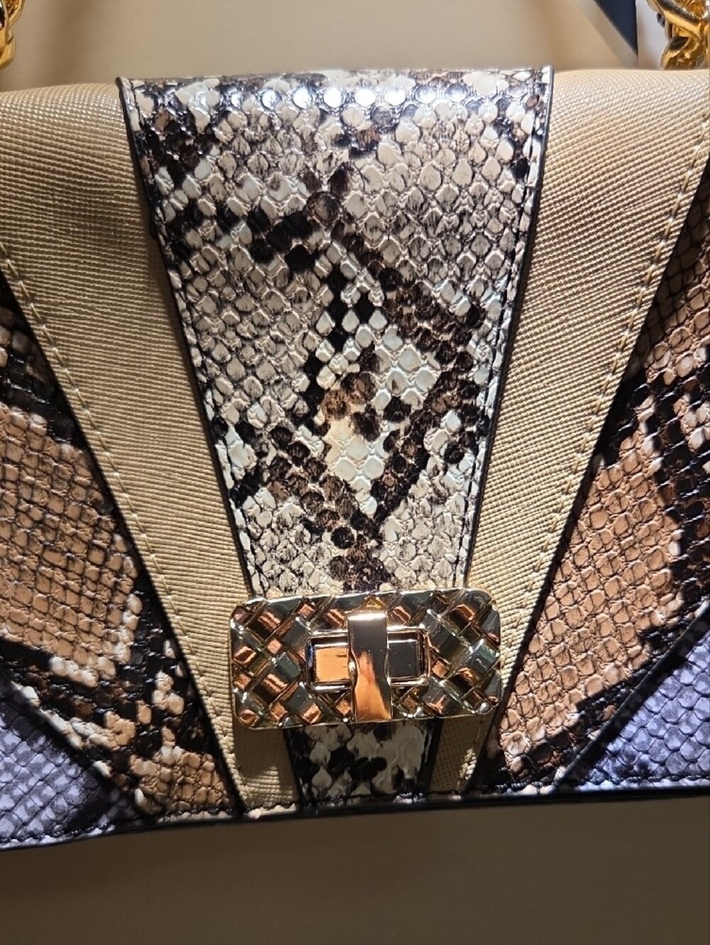 ALDO Multitone Snake-Print Shoulder Bag with Gold Chain - Picture 2 of 8